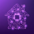 Smart house concept. Violet Circuit Home. Vector illustration isolated on purple background