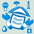 Smart house or digital home vector poster. Monitoring technology system of house automation and management. Energy, security, inte