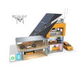 Smart house with energy efficient appliances, solar panels and wind turbines Royalty Free Stock Photo