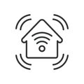 Smart house icon in line design. smart home, wifi house, connected home technology on white background vector. Smart house Royalty Free Stock Photo