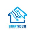 Smart house logo design template. Build vector sign. Home digital electronic technology icon.