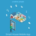 Smart house mobile application technology flat isometric vector Royalty Free Stock Photo