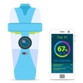 Smart hydrate bottle with filter, smartphone, wireless device. Flat style.