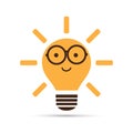 Smart Idea - Design Concept with Shining Bright Smiling Nerd Orange Lightbulb Emoji Wearing Round Glasses - Vector Design