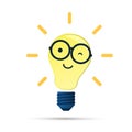 Smart Idea - Design Concept with Shining Bright Smiling Nerd Yellow Lightbulb Emoji Wearing Round Glasses