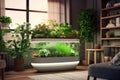 Smart indoor garden system. Growing your own herbs and greenery in apartment. Close-up. Generative Ai content