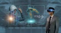 Smart industry 4.0 technology business man discuss and collaborate with engineer by using augmented mixed reality , holographic, s