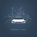 Smart or intelligent car vector concept. Futuristic automotive technology with autonomous driving, driverless cars.