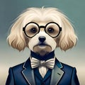 Smart dog wearing glasses and a watch - ai generated image Royalty Free Stock Photo