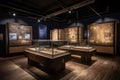 smart interactive museum exhibit, with sensors and interactive elements bringing the past to life