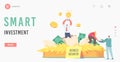 Smart Investment Landing Page Template. Happy Businesspeople Tiny Characters Extract Startup Project from Egg