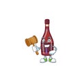 Smart Judge red bottle wine in mascot cartoon character style