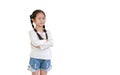 Smart kid girl crossed arms with face smiling looking out isolated on white background with copy space Royalty Free Stock Photo