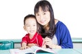 Smart kid and mother learning cheerful Royalty Free Stock Photo