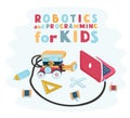 Smart kids designed Robotics for children, robot designer with a train. electronics Design construct designing. Assemble the robot