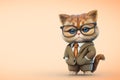 A smart kitten is a cat in a suit, glasses and tie. hipster image or teacher and student. the concept of preschool