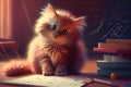 Smart kitten does homework. AI generated