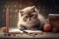 Smart kitten does homework. AI generated