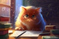 Smart kitten does homework. AI generated