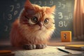 Smart kitten does homework. AI generated