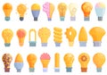 Smart lightbulb icons set, cartoon style