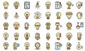Smart lightbulb icons set line color vector