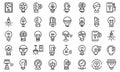 Smart lightbulb icons set, outline style