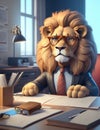 Smart lion caricature wearing suit and glasses