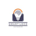 smart lock brain bulb logo design template for brand or company and other