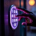 Entering Code on Illuminated Smart Lock, generative ai Royalty Free Stock Photo