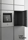Smart locker system featuring a sleek, metallic exterior with grid- Royalty Free Stock Photo