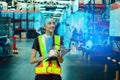 Smart logistics and AI innovation concept woman using augmented reality data visualization for efficient global supply chain Royalty Free Stock Photo