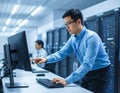 Smart Male IT Programer Working on Desktop Computer Software Development Code Writing Website Design Database Royalty Free Stock Photo