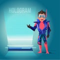 Smart man in Future suit costume with space of Hologram. Rays of