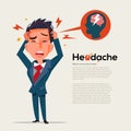 smart man get headache - healthcare and migraine concept - vector