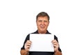 Smart man holding an empty poster