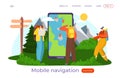 Smart map for tourist, travel with smartphone, inscription mobile navigator, GPS help, show, design flat style vector