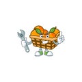 Smart Mechanic basket oranges cartoon character design Royalty Free Stock Photo