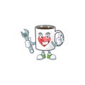 Smart Mechanic cup coffee love cartoon character design Royalty Free Stock Photo