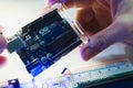 Smart microcontroller arduino uno modern concept. Royalty Free Stock Photo