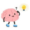 Cartoon Brain Character With Lightbulb Idea Royalty Free Stock Photo