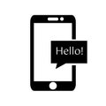 Smart mobile icon with text message. Speech bubble sms and communication flat white background Royalty Free Stock Photo