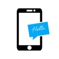Smart mobile icon with text message. Speech bubble sms and communication flat white background Royalty Free Stock Photo