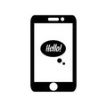 Smart mobile icon with text message. Speech bubble sms and communication flat white background Royalty Free Stock Photo