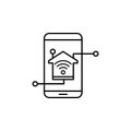 Smart mobile phone control icon. Element of smart house icon for mobile concept and web apps. Thin line Smart mobile phone control Royalty Free Stock Photo