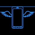 Smart mobile phone flying with wings icon neon glow concept Royalty Free Stock Photo