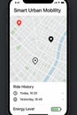 Smart mobility app screen with multiple vehicle markers on digital city map interface for seamless navigation and real time Royalty Free Stock Photo