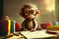 Smart monkey does homework. AI generated