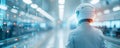 Smart motorcycle helmet production line, AI-powered assembly, technicians monitoring data streams, German precision engineering,