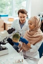 Smart muslim woman working in the lab